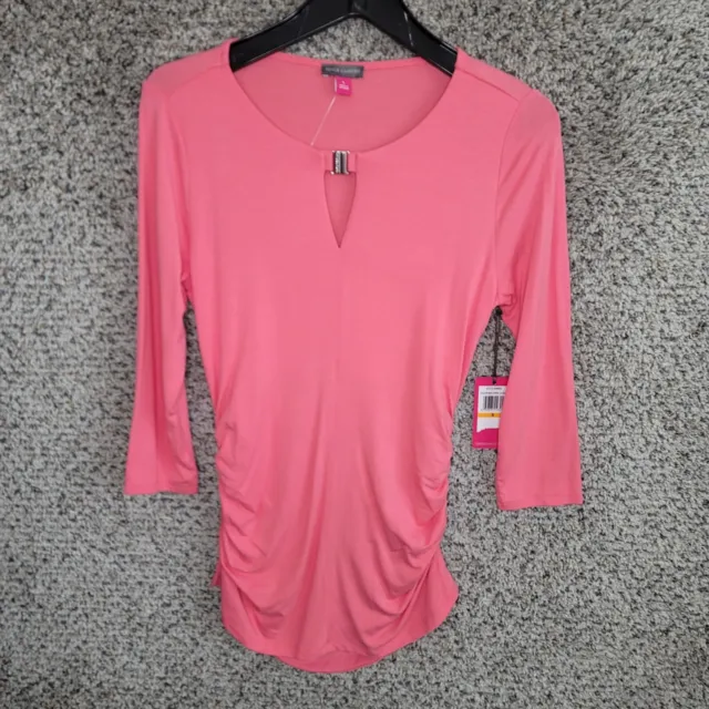 Vince Camuto Top Womens Small Pink Keyhole Neck Stretch Cinched Side Casual