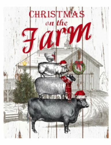 Vintage Image Grunge Wood Rustic Barn Stacked Farm Animals Christmas CHR288