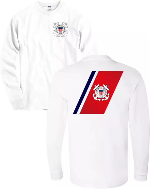 US Coast Guard Flag USCG Seal Long Sleeve Front & Back Shirt - NEW