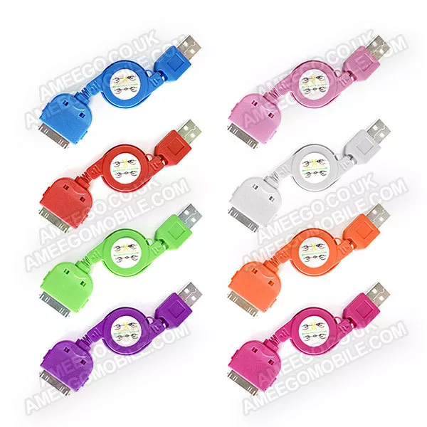 Retractable Usb Data Sync Transfer Charger Charging Cable For 30 Pin Iphone