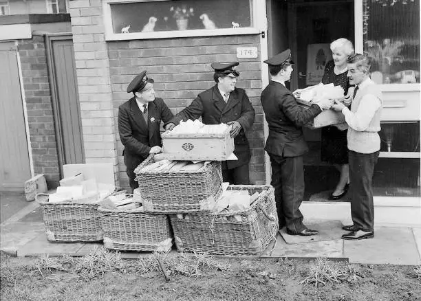 George Harrisons 21st birthday: Postmen deliver cards 1964 Old Photo