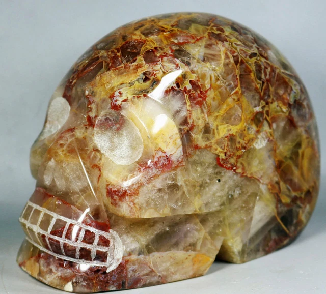 7.91lb NATURAL Red / Yellow PHANTOM MULTI-INCLUSIONS Rainbow CRYSTAL skull reiki