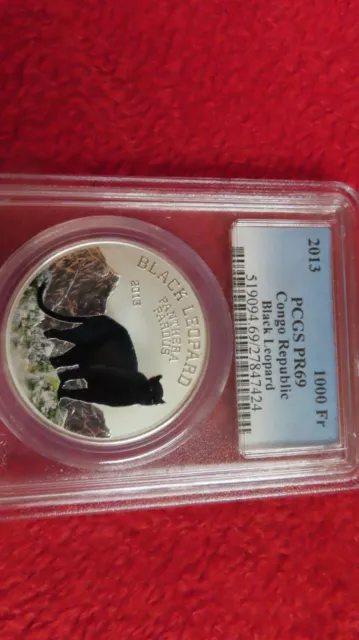 CONGO Black Leopard 1000 Francs CFA  2013 .999 Silver Coin PCGS PR69 1oz 3