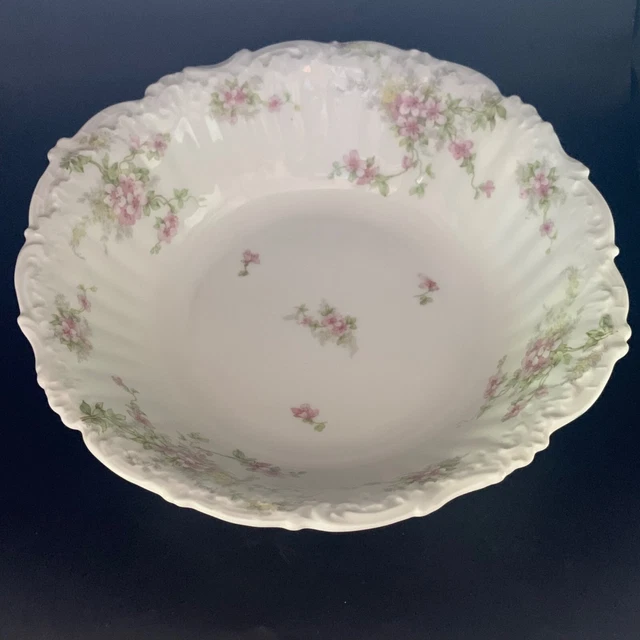 Vintage Limoges France Elite 10" Scalloped Edge Round Serving Bowl Pink Rose