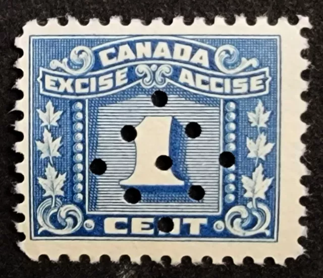 Canada VanDam #FX61 1c blue Excise Stamp three leaf used - 1934