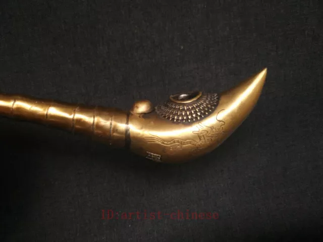 Collected Old China Tibet Bronze Handmade Carving Dragon Phoenix Pipe Decoration 2