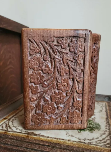 Hand Carved Wooden Jewelry Box Trinket Keepsake Storage Travel Case Organizer 