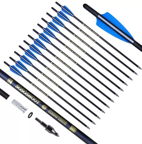 12Pcs 20" Crossbow Bolts Carbon Arrows Half Moon Nocks 8.8mm Shaft 100% Praise