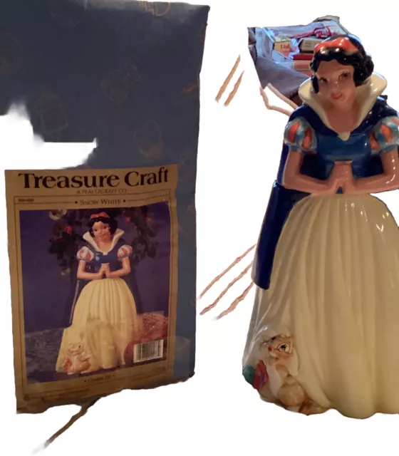 Tarro de galletas vintage Disney Treasure Craft blanca nieve con caja 306-080 alrededor de 1990