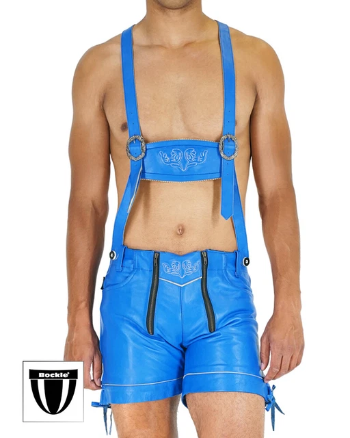 Bockle® Bayrische Leder Pants  BLAU Oktoberfest  Echtleder Herren Lederhose Blau