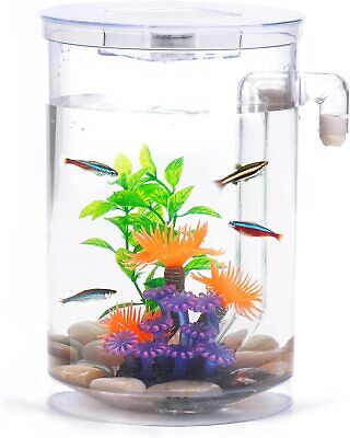 Betta Fish Tank, Aquarium with LED, 1 Gallon Fish Bowl, Self-Cleaning, Decoratio