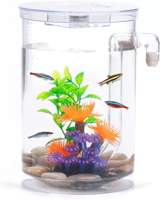 Betta Fish Tank, Aquarium with LED, 1 Gallon Fish Bowl, Self-Cleaning, Decoratio