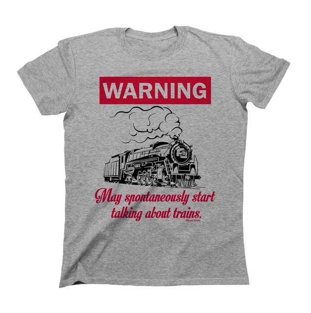 T-shirt da uomo in cotone biologico WARNING May Spontaneamente iniziare a parlare di TRENI