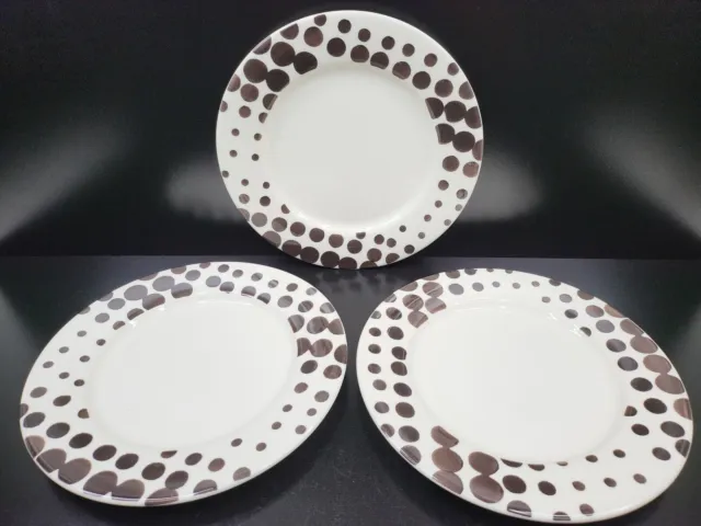 (3) Pier 1 Imports Kate Dinner Plates Set Brown Polka Dots Earthenware Portugal