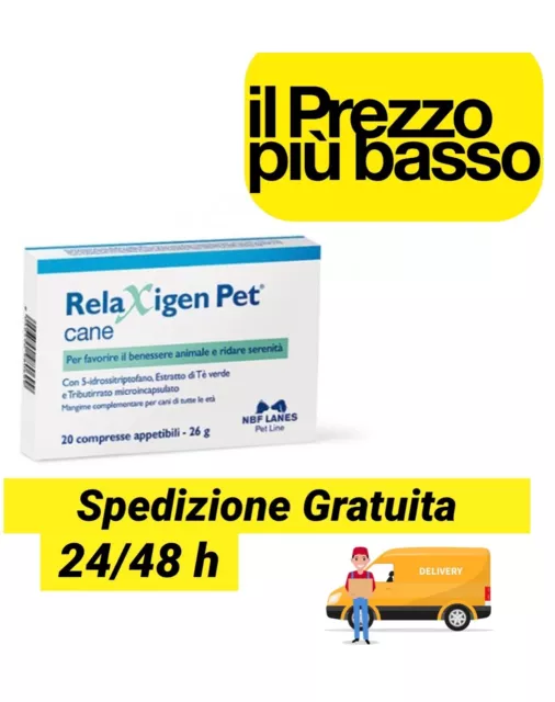 Relaxigen pet cane 20 compresse per viaggio,ansia,paura veterinario,rumori