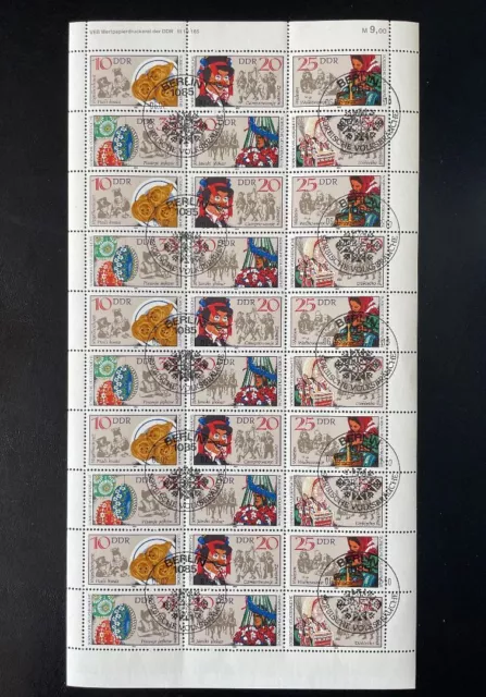 DDR, MiNr. 2716-2721 DV kompletter Bogen Zusammendruck gestempelt Druckvermerk [