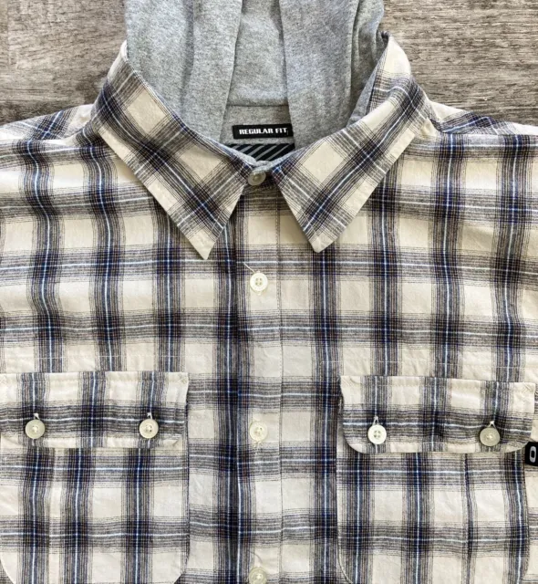 Oakley Flannel Hooded Shirt Button Up Men’s Large Long Sleeve Gray Plaid