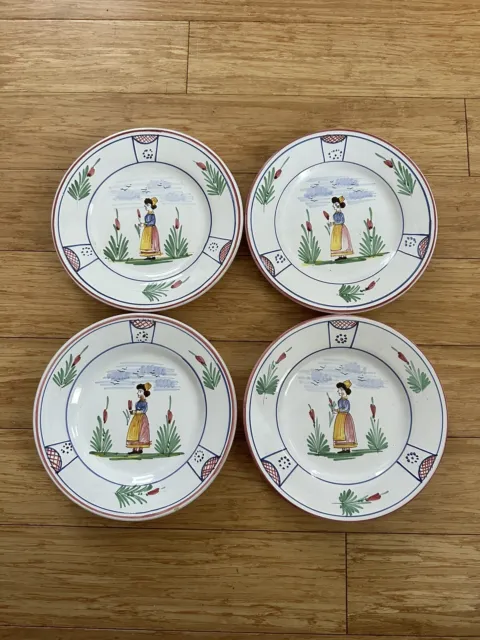 4 Sberna DERUTA Italy PAESANA Salad Dessert Plates 8” Hand Painted Pottery