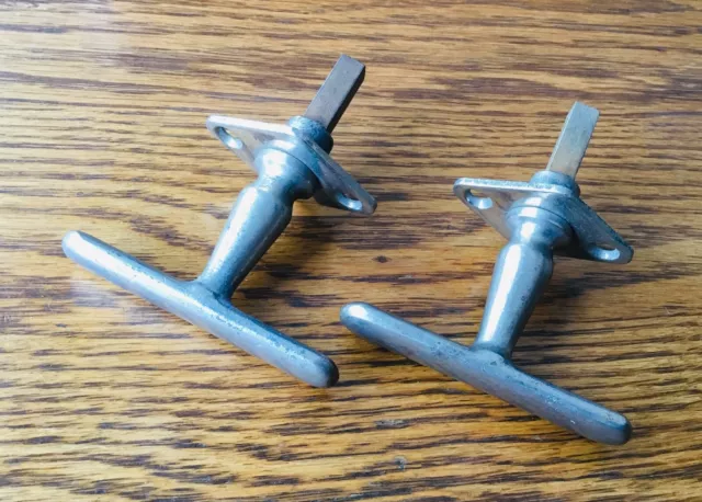 1920s T~SHAPED HANDLES vtg antique exterior non locking door deck