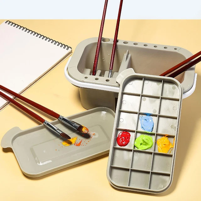 Pot De Nettoyage 3 En 1 Pour Pinceaux - Pot D'Eau Multifonction Avec Support Et Palette - Idéal Peinture Huile, Acrylique, Aquarelle