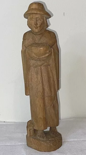 Vintage Primitive Folk Art Hand Carved Wood Figure Woman Ecuador 9"