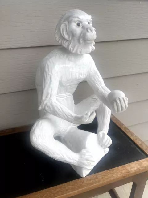 Vintage Large White Mid Century Italian Style Ceramic Monkey Made in France