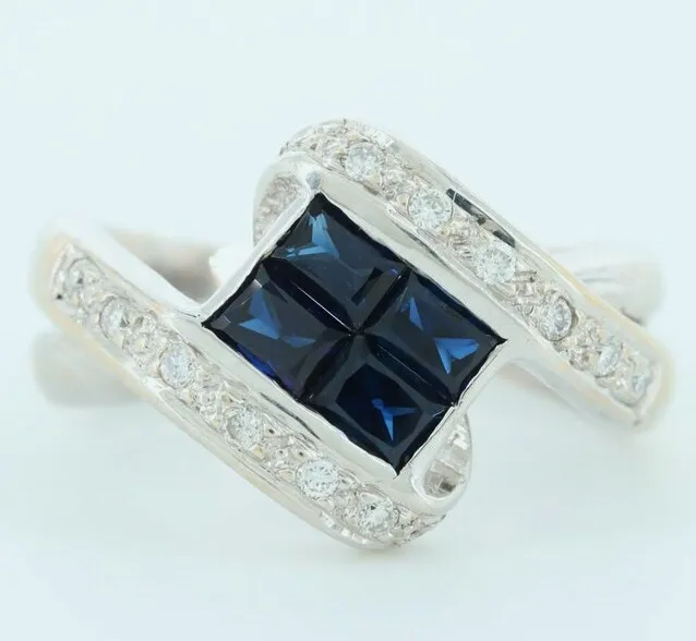 levian Designer Ring / 18K White Gold / Diamond & Blue sapphire 2