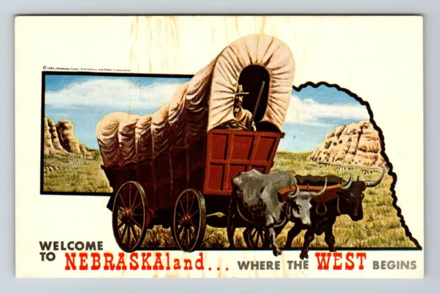 NE-Nebraska, Scenic General Greetings, Covered Wagon With Ox, Vintage Postcard