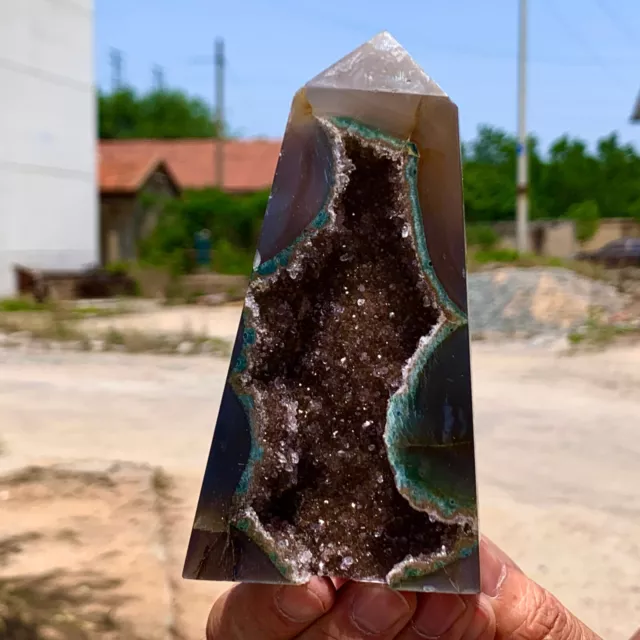 266G Natural agate amethyst column obelisk crystal cluster quartz cave specimen