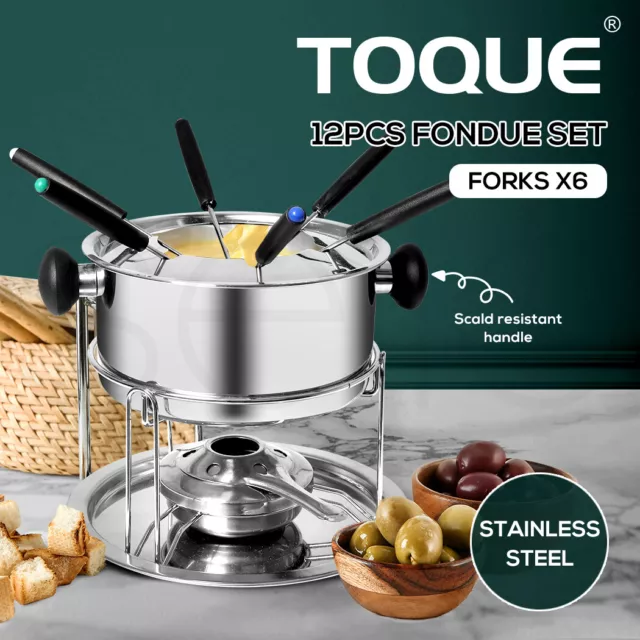 Toque Classic Fondue Set 12pcs Stainless Steel Cheese Chocolate Dipping  6 Forks