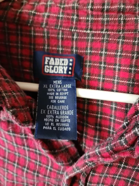 FADED GLORY MENS Sz XL Red Plaid Flannel Button Down Long Sleeve Shirt ...