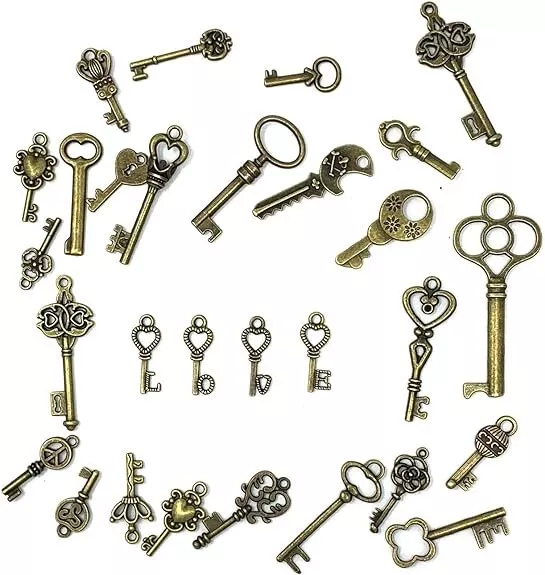 Lot Of 125 Vintage Style Antique Skeleton Furniture Cabinet Old Lock Keys Jewelr 3