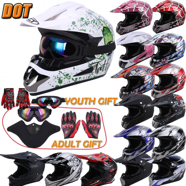 DOT Adult Youth Kids Helmet Motorcycle Off-road Dirt Bike ATV /Goggles /Gloves