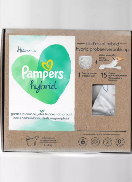 PAMPERS Hybrid de 3 kgr à 16 kgr Kit de 15 Coeurs Absorbants et 1 Couche Lavable