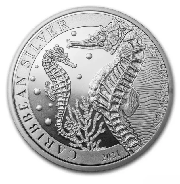 Karibische Seepferdchen Barbados 1 oz  Silber 1 $  2021
