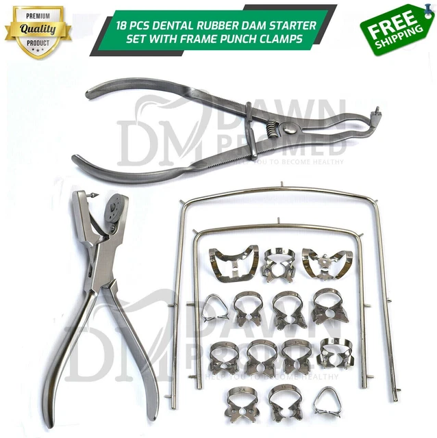 WDL Starter Kit: 12-Piece Rubber Dam Dental Set With Frame, Punch, Clamps, Instructions