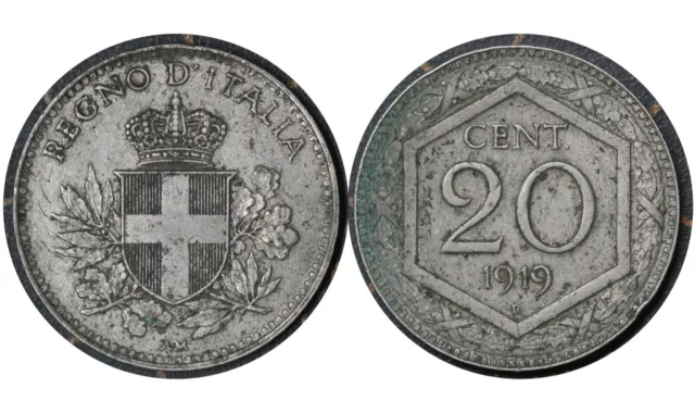 20 Centesimi 1919 Italy Coin King Vittorio Emanuele III # 58