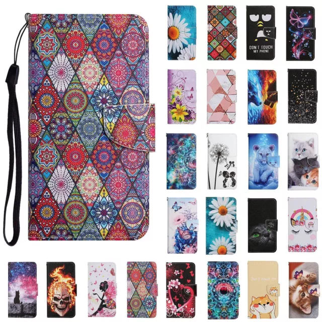 For Samsung S9 S10+ S20FE S21 Patterned Magnetic Leather Wallet Stand Case Cover