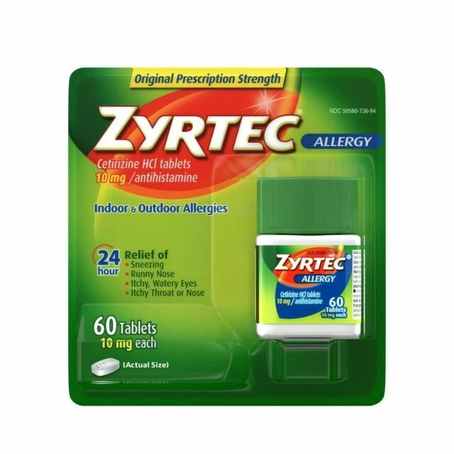 NEW ZYRTEC 24 Hour Allergy Relief 60count 10mg EXP 11/2024 14.00