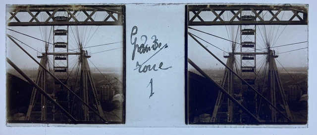 PARIS 1900 EXPO UNIVERSELLE GRANDE ROUE PLAQUE VERRE 45x107 STEREOSCOPIQUE