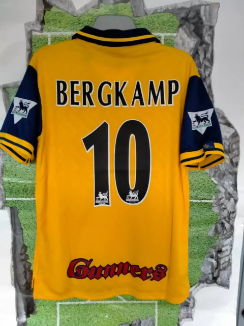 BERGKAMP 10 # Arsenal football Shirt 1996/1997 JVC YELLOW Away Jersey SIZE LARGE