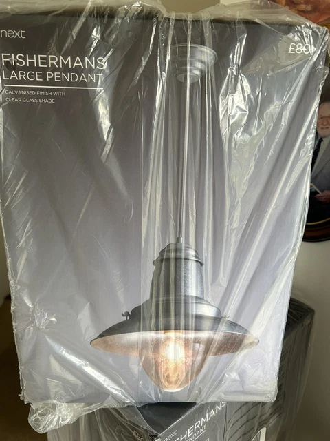 BRANDNEU IN VERPACKUNG NEXT FISHERMANS LICHT ANHÄNGER MIN/MAX 47/147 cm x DURCHMESSER 38 cm MAX 42W GLÜHBIRNE 🙂