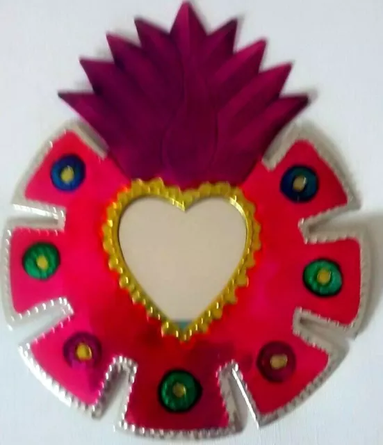 Mexican Folk Art Tin Art Mirror Wall Hanging Milagro Heart Home Decoration Boho