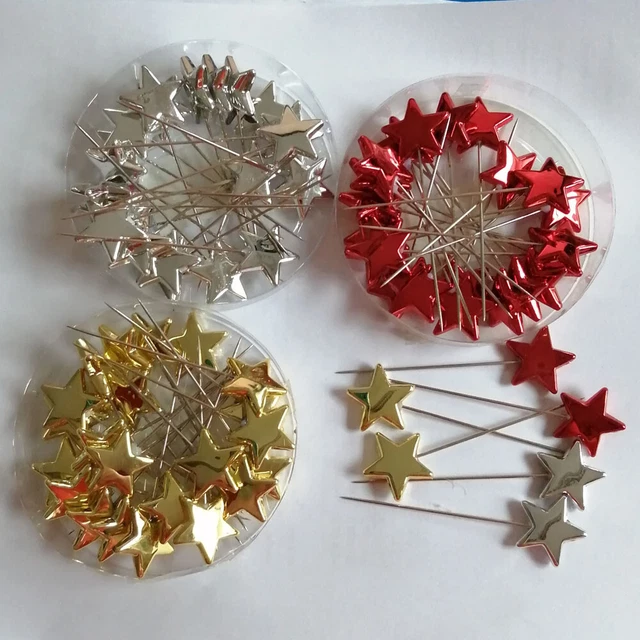 Agujas de Rosa Perlas 24x Chinchetas Advent Shiny Estrella Oro, Rojo O Plata