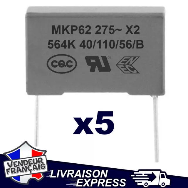 5 x CONDENSATEUR MKP62 X2 0.56µF 0.56uF 560nF 564K 564 K 275V 250V (5x1590)