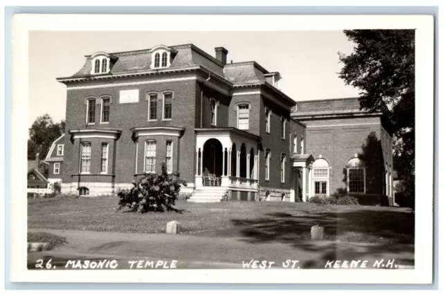 Keene New Hampshire Postcard RPPC Photo Masonic Temple West Street c1940's