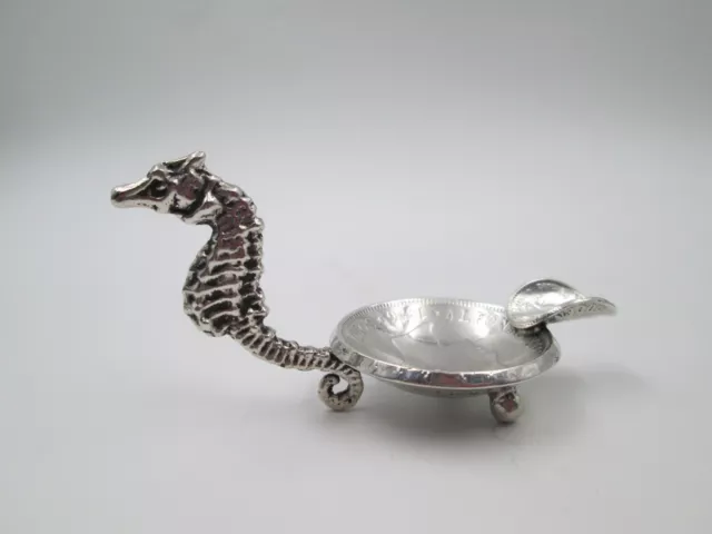 Vintage Sterling Silver Seahorse Ashtray Alfonso XIII Coin 1970's SPAIN