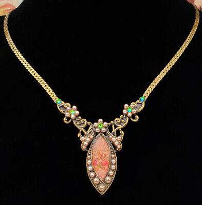 Michal Negrin Necklace Victorian Rose Cameo Pendant Chain Crystal Pearl Floral