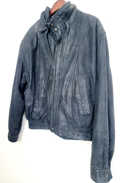 Hunting Horn Classics Black Leather Bomber Aviator Jacket Size Men's Large