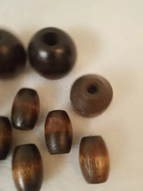 Lot of 10 Wood Macrame Craft Beads Dark Brown Vintage 3